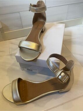 Metallic Gold 14th & Union Sandal Ankle-Strap Low Heel Sandals  size 7.5